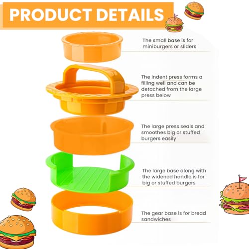 Supvox®Hamburger Patty Maker,3.5'' Grooved Texture Patty Press Mold for Homemade Burger, Food-Grade PP Made, Perfectly Easy to Use and Demold,Detachable Design - Image 3