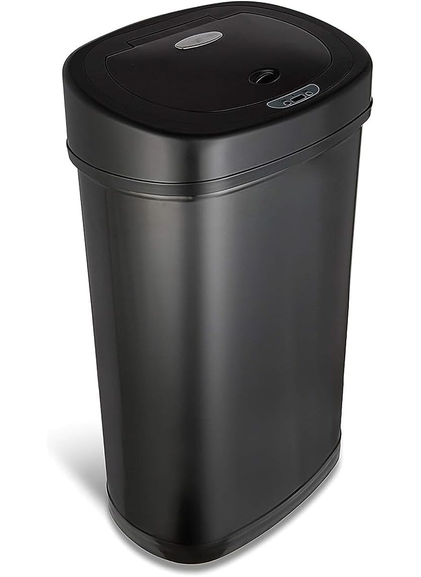 Ninestars NINESTARS DZT509BK Automatic Touchless Infrared Motion Sensor Trash Can 132 Gal 50L Black Steel Base Oval Black Lid 