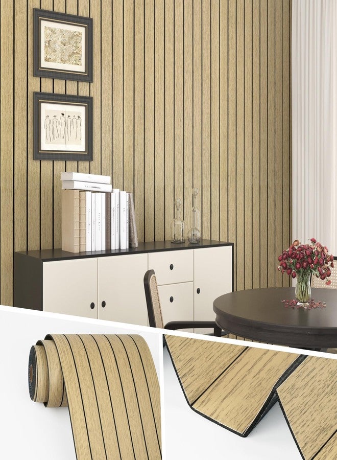 Wallercity Brown Wood Slat Wall Paneling for Interior Walls Removable Soundproof Wall Panels 3D Textured Peel and Stick Wood Panel Flexible Light Wooden Panels for Bedroom Office Studio 11.7''x197'' - Image 1