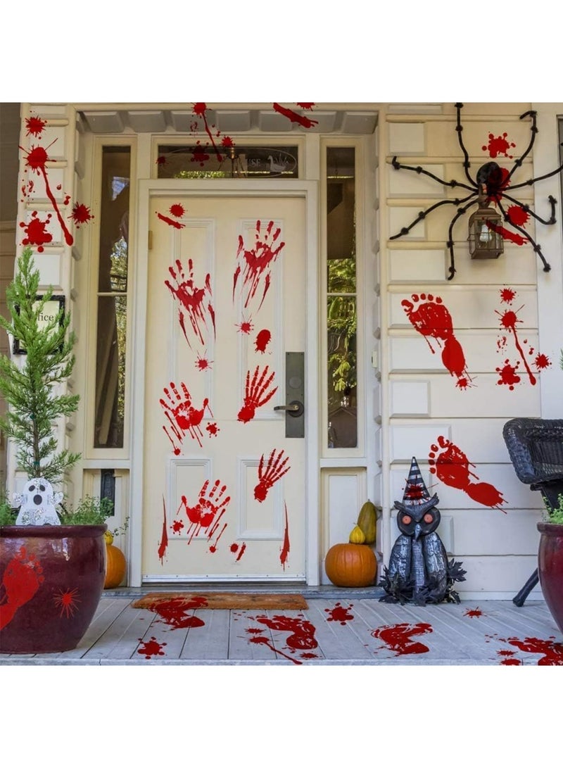 Halloween Decorations, 8 Sheets Terror Bloody Handprint Footprint Window Stickers, 8 Sheets Tattoo Stickers, Halloween Party Indoor/Outdoor Decoration,Spooky Wall Decal and Floor Stickers - Image 1
