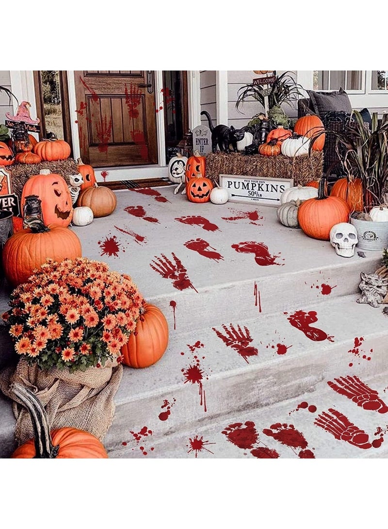 Halloween Decorations, 8 Sheets Terror Bloody Handprint Footprint Window Stickers, 8 Sheets Tattoo Stickers, Halloween Party Indoor/Outdoor Decoration,Spooky Wall Decal and Floor Stickers - Image 3