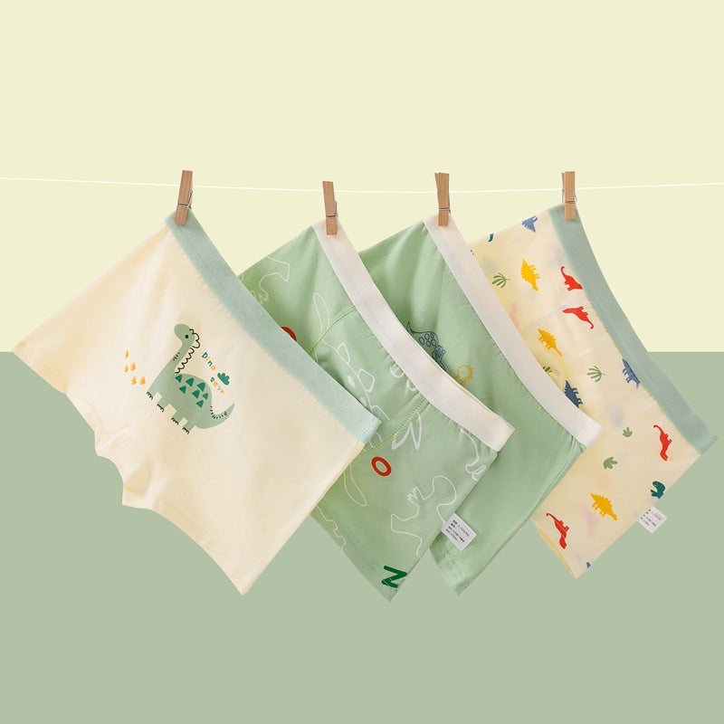 Combed cotton boys underwear cotton childrens underwear boxer pants baby boxer pants children shorts a generation of hair Fruit Green Dinosaur Four Pack