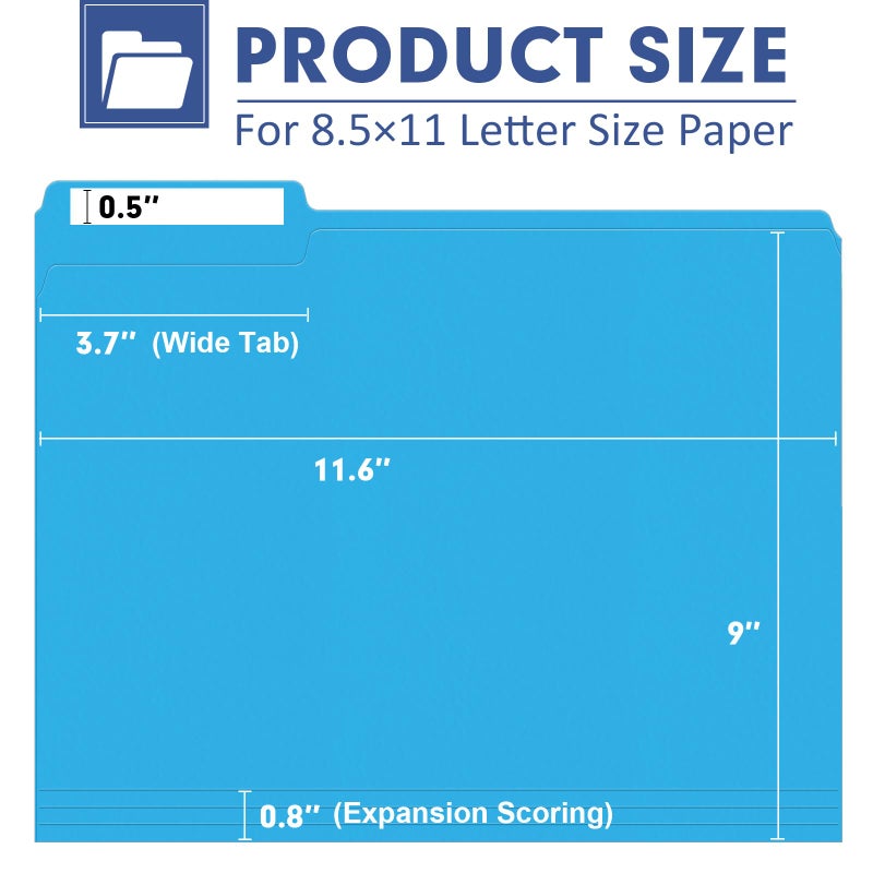 PANDRI File Folder, PANDRI 120 Pack Colored File Folder, 1/3 Cut Tab, Letter Size, Assorted 6 Colors Filing Folder for Office School Business - Image 2