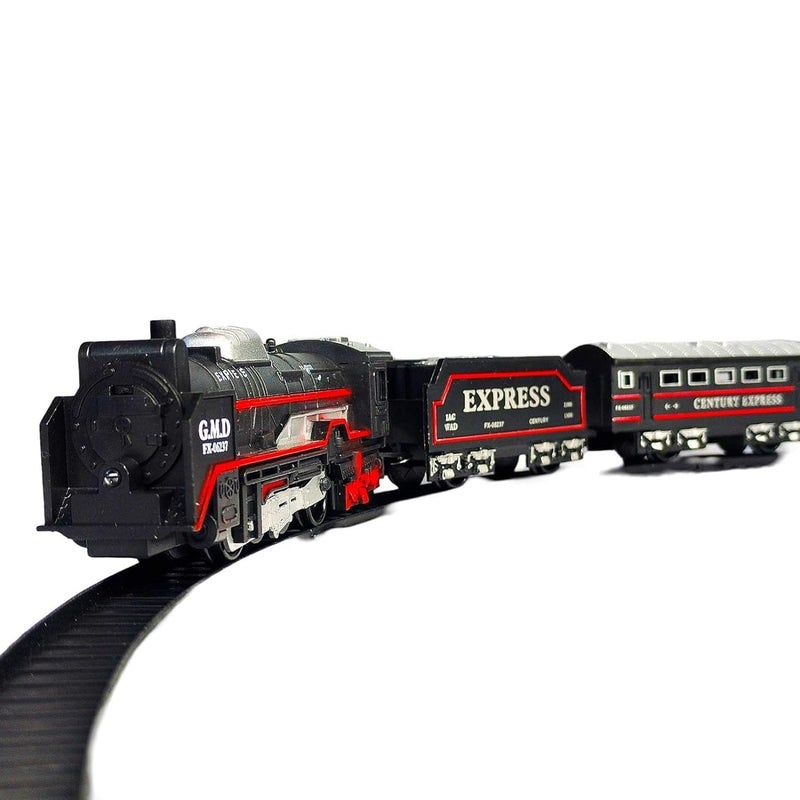 Braintastic Battery Operated Toy Train Set with Engine, 1 Locomotive,14 Sets of Tracks,1 Boxer and1 Passenger Car Railway-19 Pcs, Medium Size with Headlight - Image 1