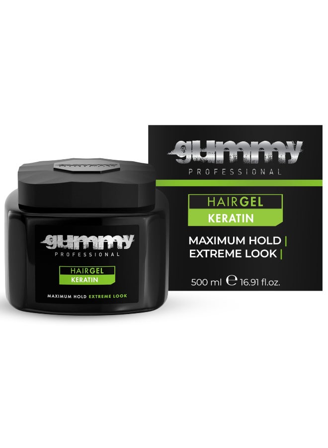 Gummy Professional Hair Gel Extreme Hold KeratinInfused Styling Gel for Women Men LongLasting Control Shine Strength Ideal for Slick Back Defined Curls Wet Look Hairstyles 500 ml - Image 3