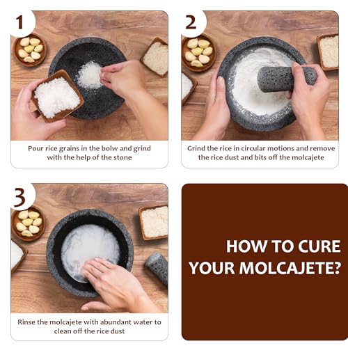 YOPIDO Molcajete 6 in Mexican, Handmade with Natural Volcanic Stone, Artisanal Kitchen Utensil for Grinding with Pores for Crushing, Specially Designed for Grinding Spices, Sauces, and Guacamole - Image 5