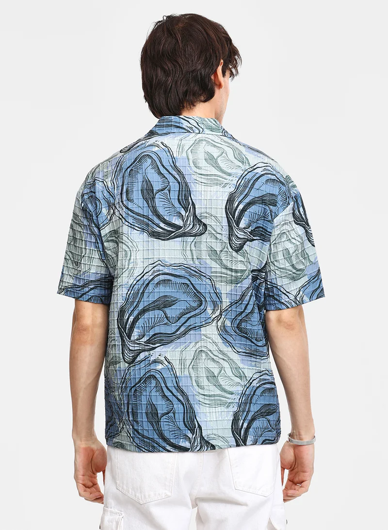 كامبوس سوترا Men's Ocean Blue & Sage Green Oceanic Oversized Shirt