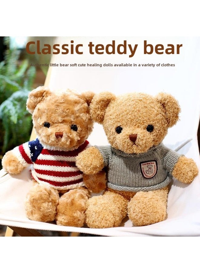 Cute Teddy Bear Plush Toy Bear Doll Hug Bear Doll Children Bear Birthday Gift-Color:White Bear Blue Sweatshirt-Height:30cm +window Bag + Ambient Light - Image 2