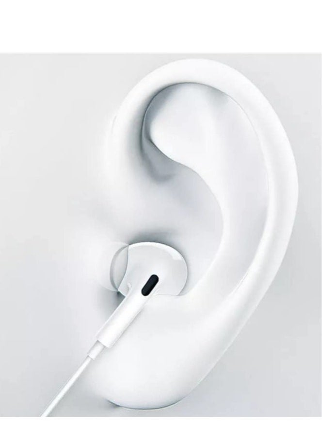 Generic - Type-C Earphones with Microphone and Volume Control: Wired Handsfree Headset with Heavy Bass, Hi-Fi Stereo Sound for Huawei and Other Phones (White) - Image 1