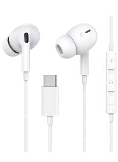 Type-C Earphones with Microphone and Volume Control: Wired Handsfree Headset with Heavy Bass, Hi-Fi Stereo Sound for Huawei and Other Phones (White)