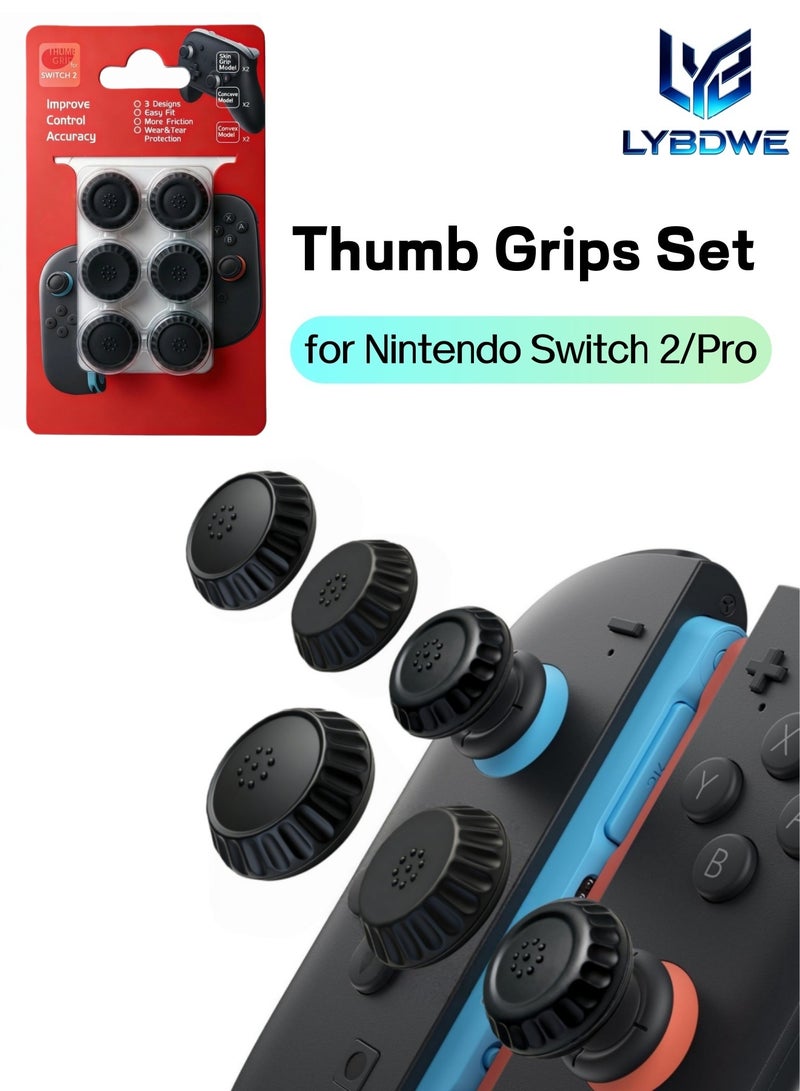 ليبدو حوامل إبهام لجهاز Nintendo Switch 2 Joy-Con و Pro Controller - مجموعة قبضة ألعاب محسنة مكونة من 6 قطع بثلاث ارتفاعات، أغطية عصا تحكم من السيليكون، أغطية مريحة لعصا التحكم، هدايا للاعبين، باللون الأسود - Image 1