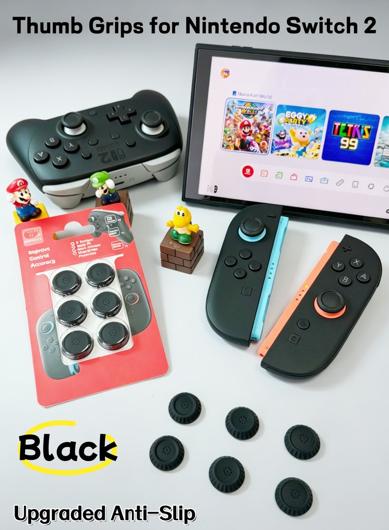ليبدو حوامل إبهام لجهاز Nintendo Switch 2 Joy-Con و Pro Controller - مجموعة قبضة ألعاب محسنة مكونة من 6 قطع بثلاث ارتفاعات، أغطية عصا تحكم من السيليكون، أغطية مريحة لعصا التحكم، هدايا للاعبين، باللون الأسود - Image 2