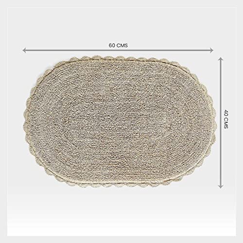 SASHAA WORLD Super Soft Reversible Bath Mat/Bathroom Rug from Crochet Collection | Oval-Shaped with Crochet Border | Ideal for Tub, Shower, Sink, or Vanity | 40 x 60 cm, Beige - Image 2