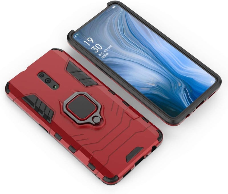 مايجين MaiJin متوافق مع حافظة OPPO Reno، حامل حلقة معدنية مع حامل قابل للطي (يعمل مع حامل السيارة المغناطيسي) غطاء متين مزدوج الطبقة لـ OPPO Reno (أحمر) - Image 4