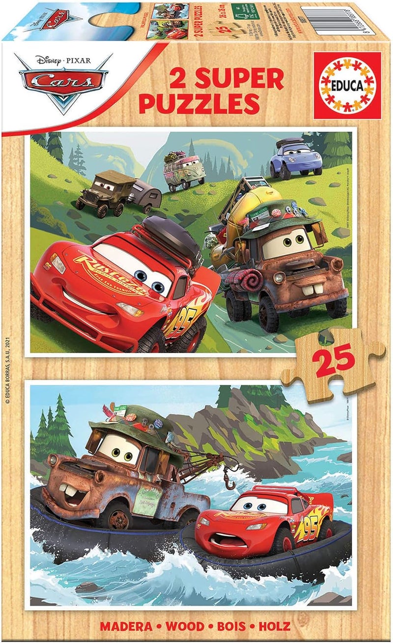 EDUCA - Puzzle in wood for babies with 25 pieces | - Disney Cars Wooden puzzle. 2 Puzzle in Legno per Bambini. 25 pezzi. +4 years (18877) - Image 1