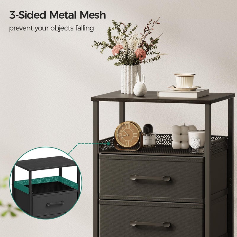 JARHETUN Nightstand Set of 2, Night Stands with 3 Fabirc Drawers, 26.4 Inch Tall Bedside Table with Metal Shelf, Modern Side End Table Storage Furniture, Small Dresser for Bedroom, Black - Image 3