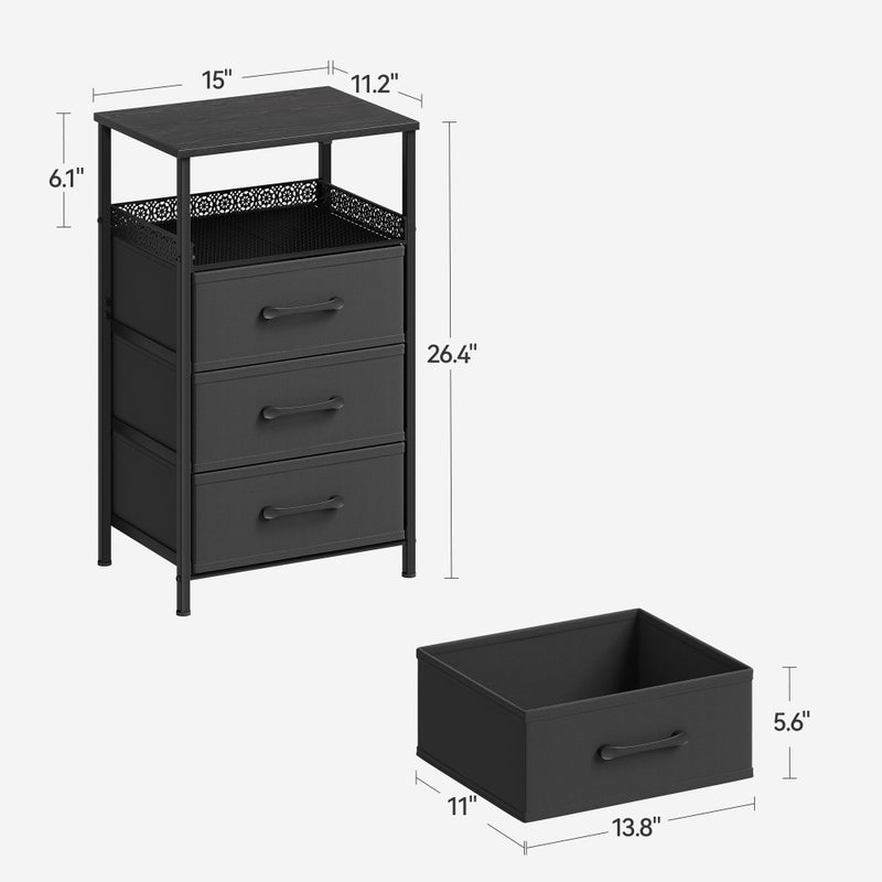 JARHETUN Nightstand Set of 2, Night Stands with 3 Fabirc Drawers, 26.4 Inch Tall Bedside Table with Metal Shelf, Modern Side End Table Storage Furniture, Small Dresser for Bedroom, Black - Image 5