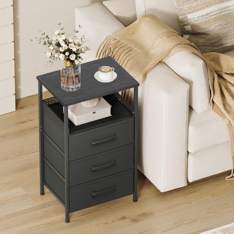 JARHETUN Nightstand Set of 2, Night Stands with 3 Fabirc Drawers, 26.4 Inch Tall Bedside Table with Metal Shelf, Modern Side End Table Storage Furniture, Small Dresser for Bedroom, Black - Image 4