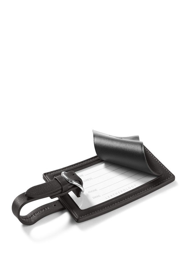 Leatherology Black Onyx Standard Rectangular Luggage Tag - Full-Grain Leather Travel ID Tag with Privacy Flap, Adjustable Strap & Removable Card for Suitcases & Carry-Ons - Image 2