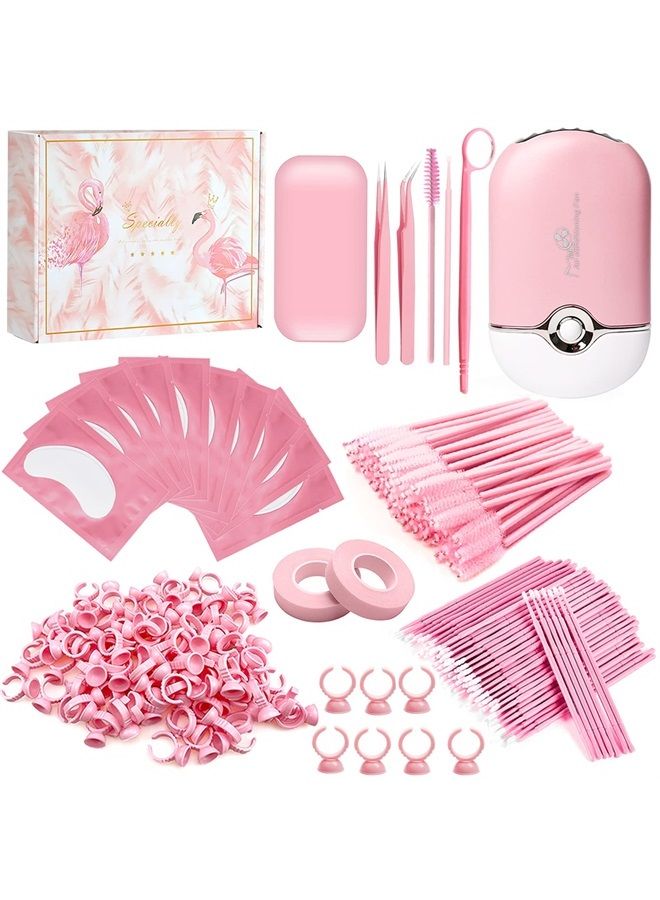 QUKLOGEN 267 PCS Eyelash Extension Supplies Lash Extension Kit USB Air Conditioning Blower,Silicone Pad,Under Eye Gel Pads,Mini Makeup Mirror,Tapes,Tweezers,Glue Rings,Eyelash Brushes,Micro Brush Applicators - Image 1
