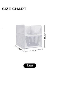 Excefore Stackable Plastic Storage Basket, Foldable Closet Organizers and Storage Bins, Drawer Shelf Storage Container for Wardrobe Cupboard Bedroom Bathroom Office, White Large, 2 Pack  - Image 3