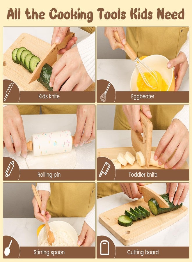 LUOLAO Wooden Kids Safe Knife and Kids Baking Set for Real Cooking, 6 PCS Toddler Montessori Kitchen Tools, Cooking and Baking for Little Chefs - Image 2