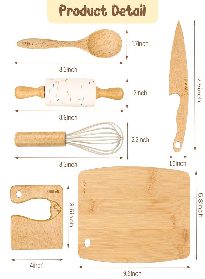 LUOLAO Wooden Kids Safe Knife and Kids Baking Set for Real Cooking, 6 PCS Toddler Montessori Kitchen Tools, Cooking and Baking for Little Chefs - Image 3