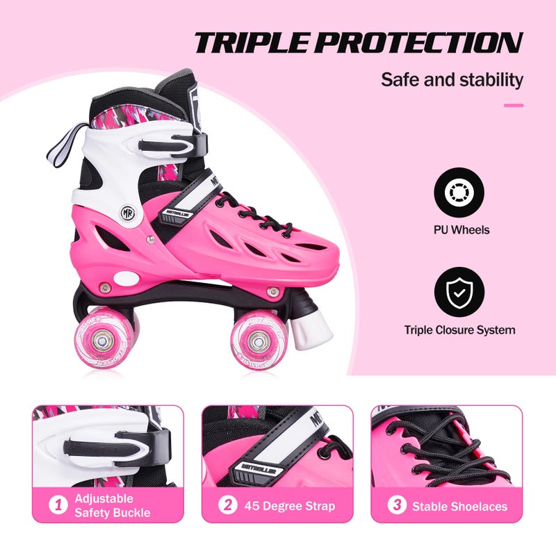 METROLLER Roller Skates for Girls Ages 5-8 8-12 and Boys Teens, Adjustable 4 Sizes for Kids Toddler Rollerskates with Light up Wheels, for Women (Rose, Large-Youth & Adult (4-7 Men/5-8 Women)) - Image 4