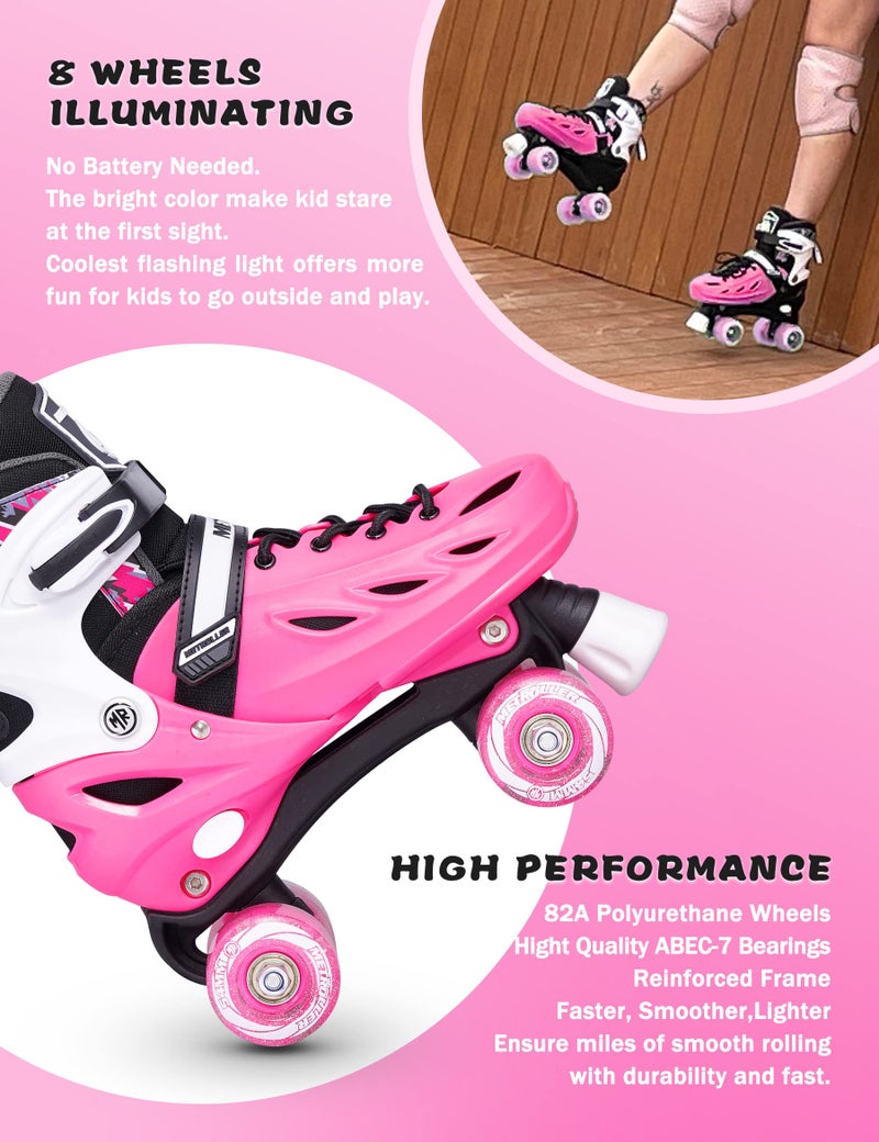METROLLER Roller Skates for Girls Ages 5-8 8-12 and Boys Teens, Adjustable 4 Sizes for Kids Toddler Rollerskates with Light up Wheels, for Women (Rose, Large-Youth & Adult (4-7 Men/5-8 Women)) - Image 3