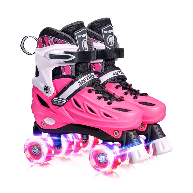 METROLLER Roller Skates for Girls Ages 5-8 8-12 and Boys Teens, Adjustable 4 Sizes for Kids Toddler Rollerskates with Light up Wheels, for Women (Rose, Large-Youth & Adult (4-7 Men/5-8 Women)) - Image 1