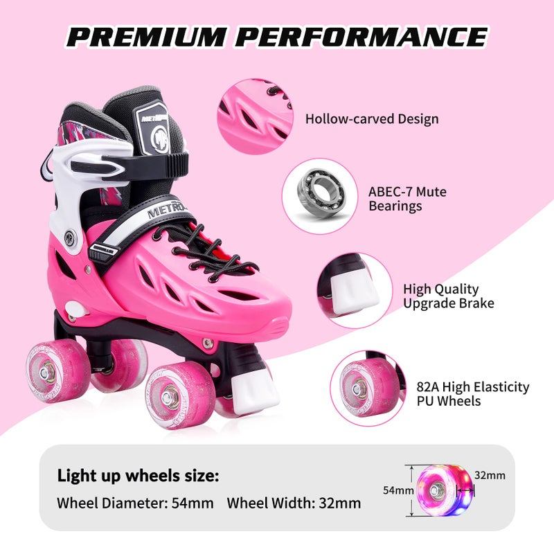 METROLLER Roller Skates for Girls Ages 5-8 8-12 and Boys Teens, Adjustable 4 Sizes for Kids Toddler Rollerskates with Light up Wheels, for Women (Rose, Large-Youth & Adult (4-7 Men/5-8 Women)) - Image 5