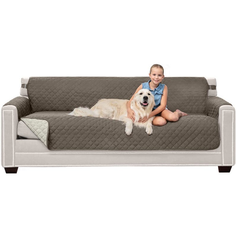 Sofa Shield Sofa Shield Couch Slip Cover with Patented Strap Cushion Protector Reversible Stain and Dog Tear Resistant Slipcover Quilted Microfiber 78in Seat Washable Covers for Dogs Pets Kids Latte Linen