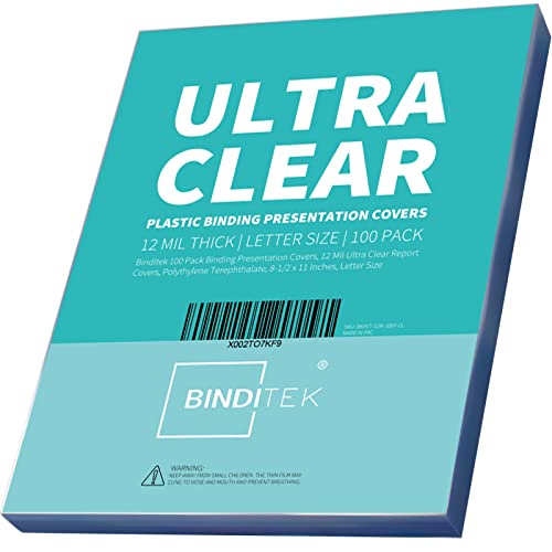 Binditek 100 Pack 12 Mil Ultra Clear Binding Covers, Polythylene Terephthalate, 8.5 x 11 Inches, Letter Size, Square Corners, Un-Punched, for Students and Coworkers - Image 1