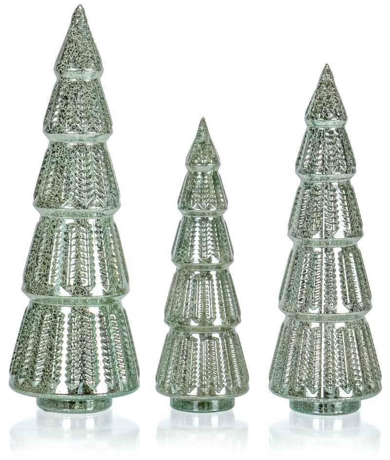 Red Co. 10.5â€, 12.5â€, 14.5â€ Light-Up Mercury Glass Christmas Tree Tabletop Display Figurine Set of 3 Sizes, Teal Blue - Image 2