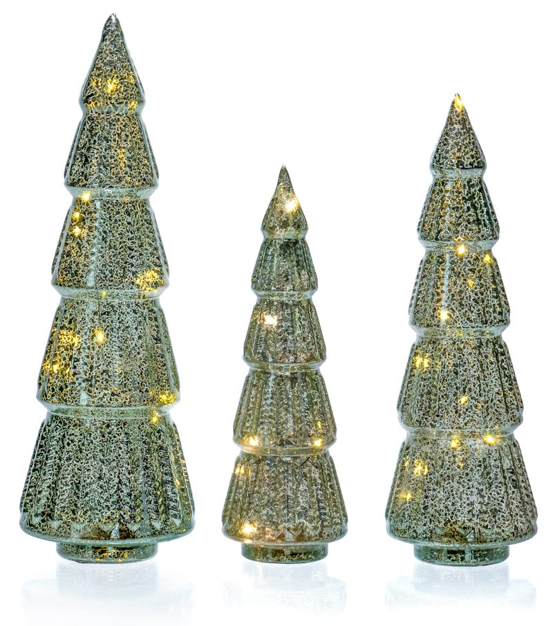 Red Co. 10.5â€, 12.5â€, 14.5â€ Light-Up Mercury Glass Christmas Tree Tabletop Display Figurine Set of 3 Sizes, Teal Blue - Image 3