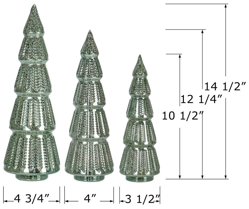 Red Co. 10.5â€, 12.5â€, 14.5â€ Light-Up Mercury Glass Christmas Tree Tabletop Display Figurine Set of 3 Sizes, Teal Blue - Image 5