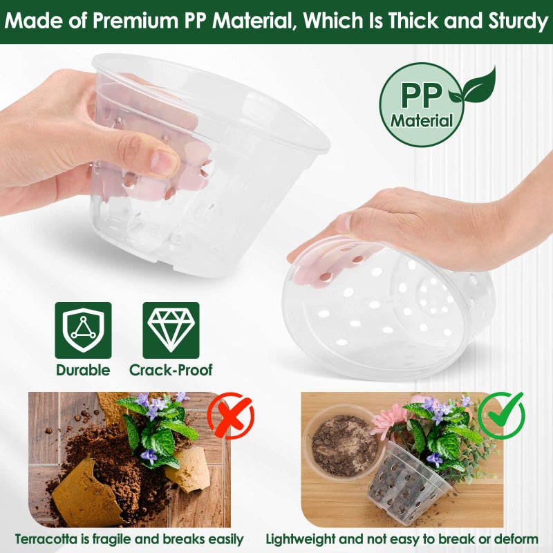 Tetutor 12 Pack Plastic Orchid Pots with Holes,5 Sizes 3, 4, 5, 6,7 Inch Clear Orchid Pots for Repotting with Saucers Drainage and Plant Stakes, Large Small Breathable Orchids Planter Plant Pot - Image 2