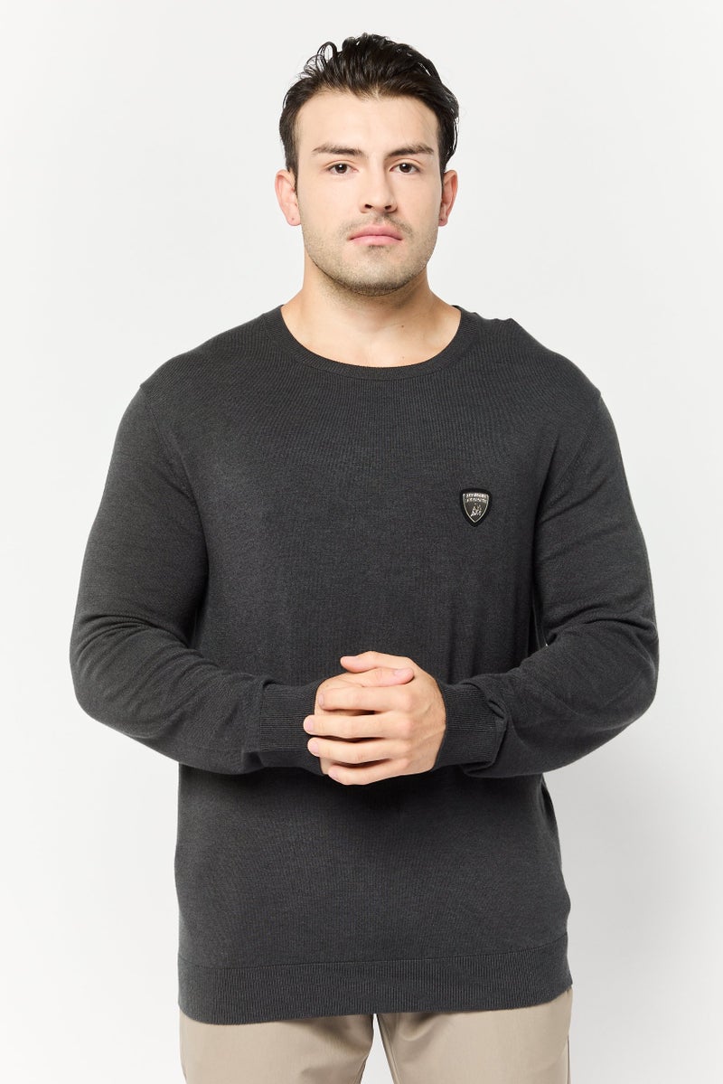 LAMBORGHINI Men Crew Neck Brand Logo Sweater, Grey - Image 1