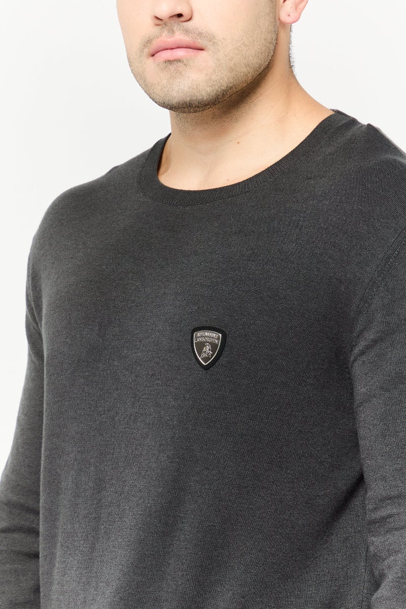LAMBORGHINI Men Crew Neck Brand Logo Sweater, Grey - Image 3