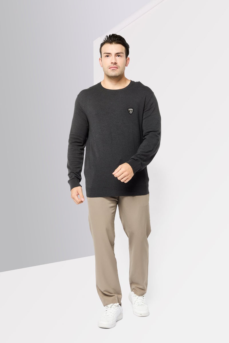 LAMBORGHINI Men Crew Neck Brand Logo Sweater, Grey - Image 2