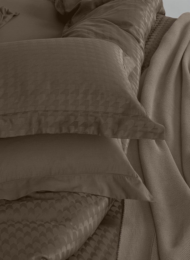 enera Jacquard King Size Bedsheet | 100% Cotton Flatsheet King Size with Two Pillow Covers | 300 TC | Super Soft Bed Sheet for King Size Bed | Edge Self Texture Design Jacquard (Caramel Gold) - Image 2