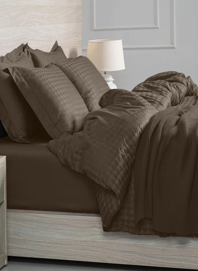 enera Jacquard King Size Bedsheet | 100% Cotton Flatsheet King Size with Two Pillow Covers | 300 TC | Super Soft Bed Sheet for King Size Bed | Edge Self Texture Design Jacquard (Caramel Gold) - Image 1