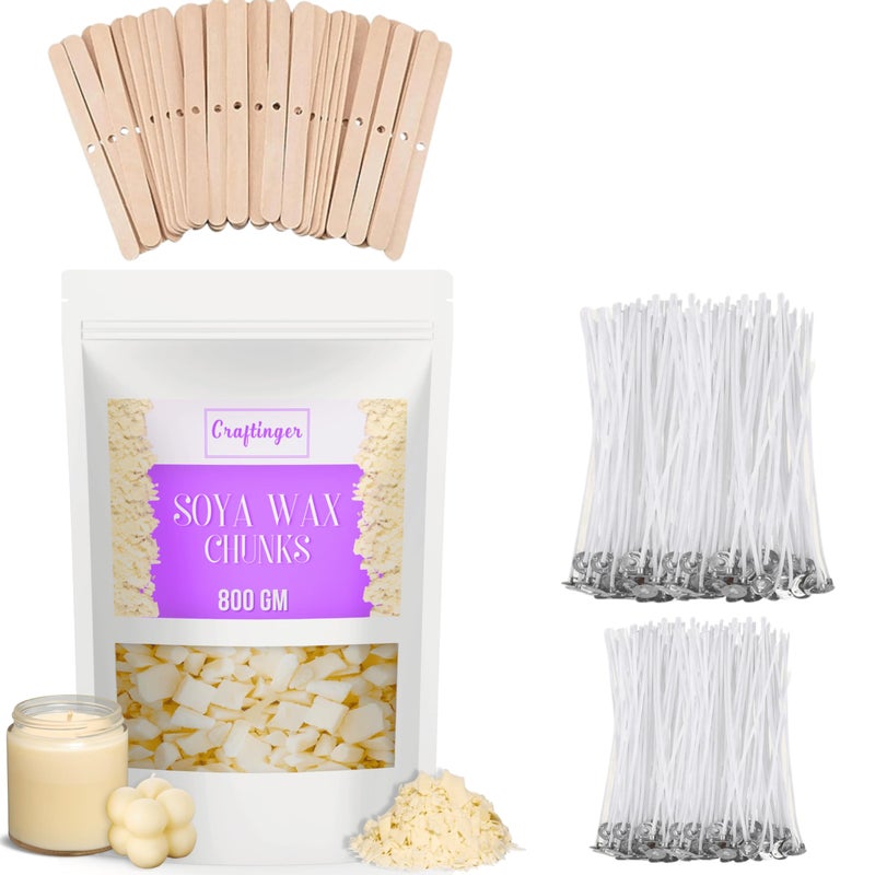 Craftinger Candle Making Kit | 800gm SOYA Wax Flakes | 60 Candle Wicks (4" & 3") | 25 Wick Holder Sticks | 8 Jar Candle Stickers | DIY Candle Kit for Home & Gift for Beginner Kit for Adults - Image 5