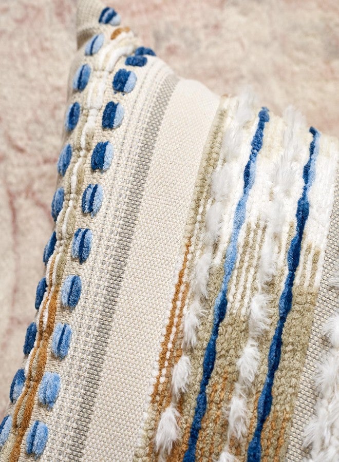 Aeckself Boho Chenille Tufted Throw Pillow Covers 18x18 Inch Set of 2, Farmhouse Decorative Striped Square Pillow Covers Accent Neutral Pillowcase for Living Room Couch Bed, Caramel Brown - Image 3