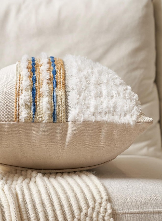 Aeckself Boho Chenille Tufted Throw Pillow Covers 18x18 Inch Set of 2, Farmhouse Decorative Striped Square Pillow Covers Accent Neutral Pillowcase for Living Room Couch Bed, Caramel Brown - Image 2