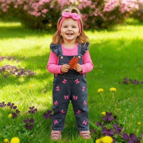 FOCICI Baby Girl Clothes 69 Months Romper Infant Jeans Adjustable Suspender Overalls Cute Headband 3Pcs Fall Winter Outfits Set Rose Red - Image 3