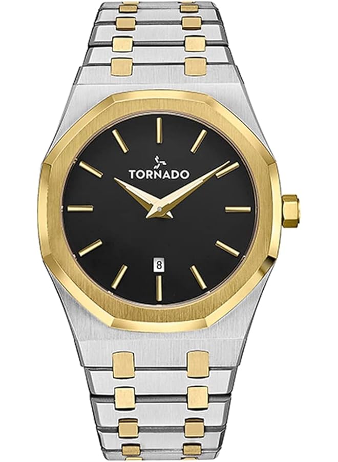 تورنيدو ساعة رجالية يابانية بحركة كوارتز وشاشة تناظرية وحزام من الفولاذ المقاوم للصدأ T9009 Tbtb باللون الذهبي