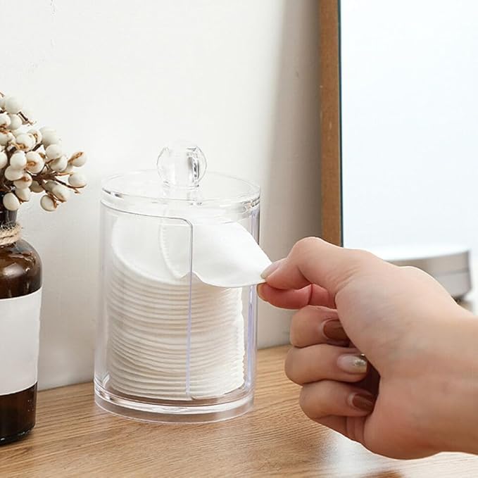 Vroxy Vroxy Acrylic Makeup Removal Cotton Pad Tissue Wipes Swab Holder Round Makeup Cosmetic Storage Organizer Box Clear Acrylic Cotton Pad Container 1Pcs  - Image 3
