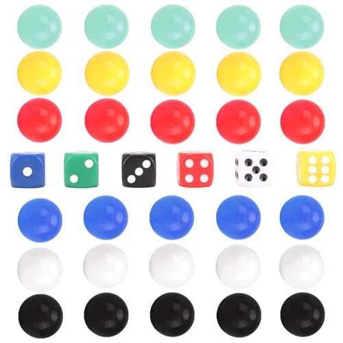 DODHEG 60 Pcs Glass Marbles, Bulk Marbles, for Various Marble Games 0.63 inch, with 6 Pcs 6 Sided Dice Multicolor. - Image 5