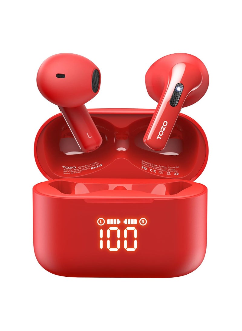 TOZO T21 Wireless Earbuds, 5.3 Bluetooth Headphone, Sem in Ear with Dual Mic Noise Cancelling, IPX8 Waterproof, 44H Playback Stereo Sound with Power Display Wireless Charging Case Red - Image 1